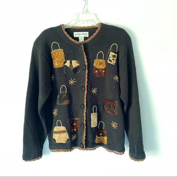Victoria Harbour Purse Lovers Black Cardigan Sweater size XL - Picture 1 of 7